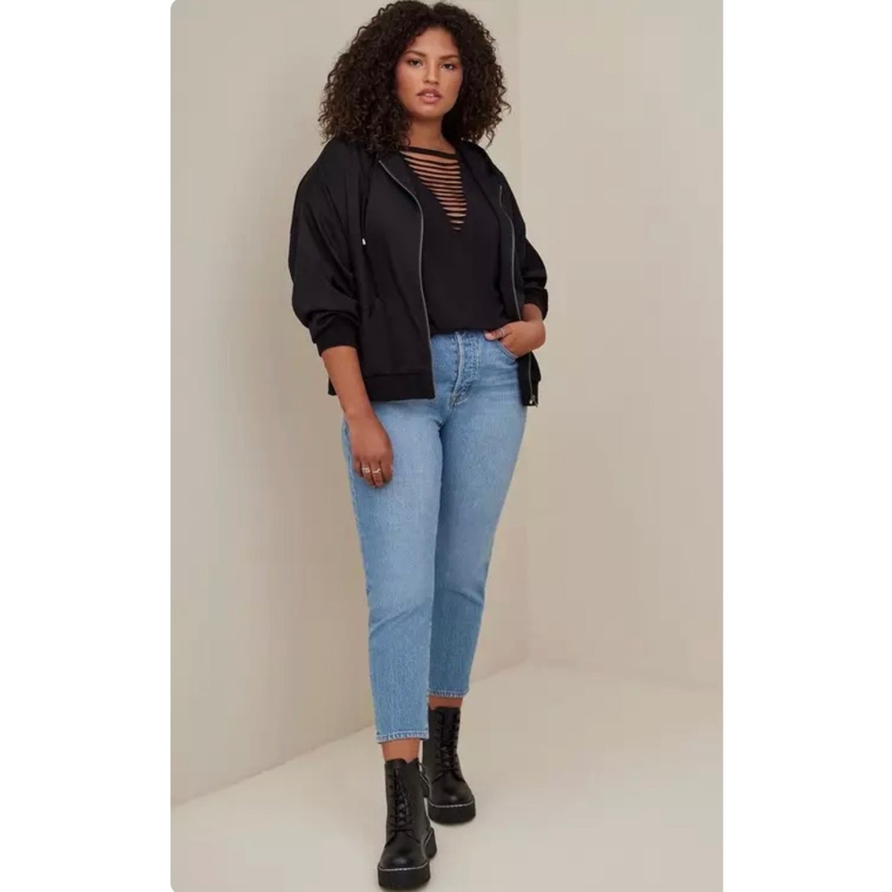 Torrid Twill Dolman Zip-Front Anorak in black